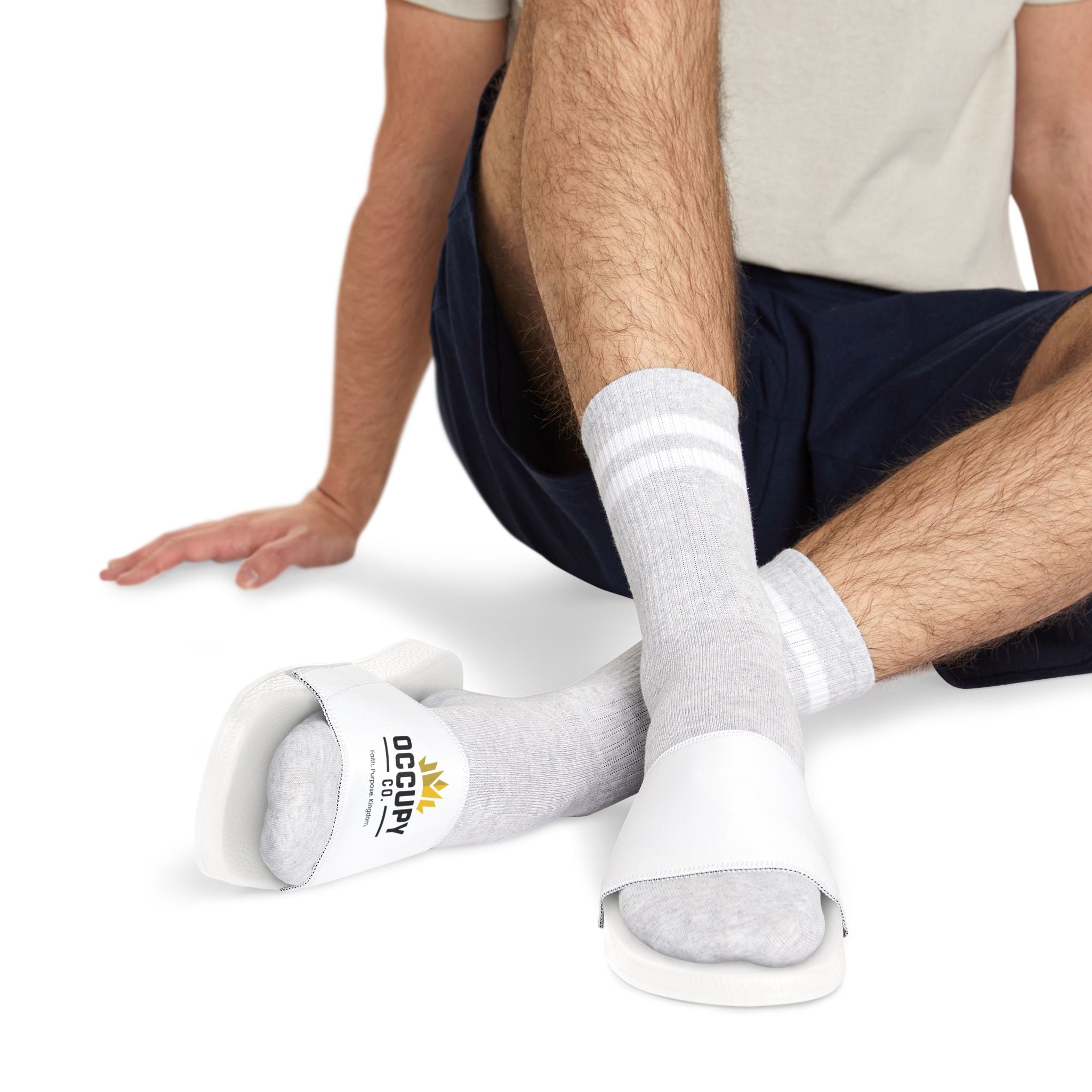Slide Sandals — Removable Strap White Logo Slides for Men