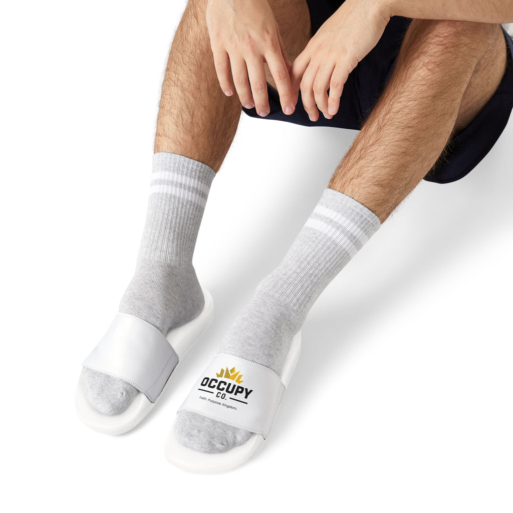 Slide Sandals — Removable Strap White Logo Slides for Men