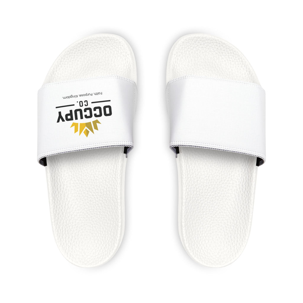Slide Sandals — Removable Strap White Logo Slides for Men